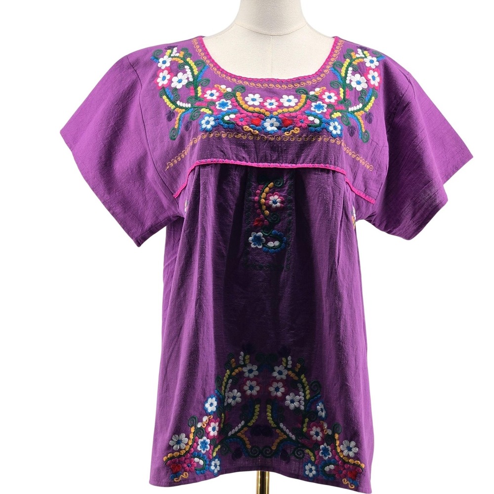 YZXDORWJ Tunic Womens 3XL Purple Embroidered Floral Lightweight Relaxed
